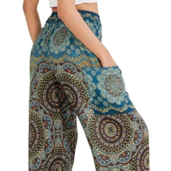 Joob Joob Turquoise Gold Mandala Print Pull On Hippie Harem Pants Size L / XL - Picture 9 of 13